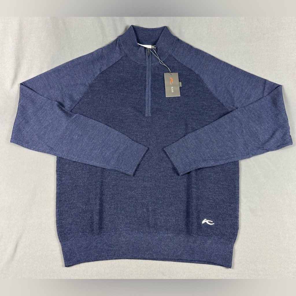 Kjus Golf Pullover Therma Yarn Half Zip Large Navy Blue Wool Polyester